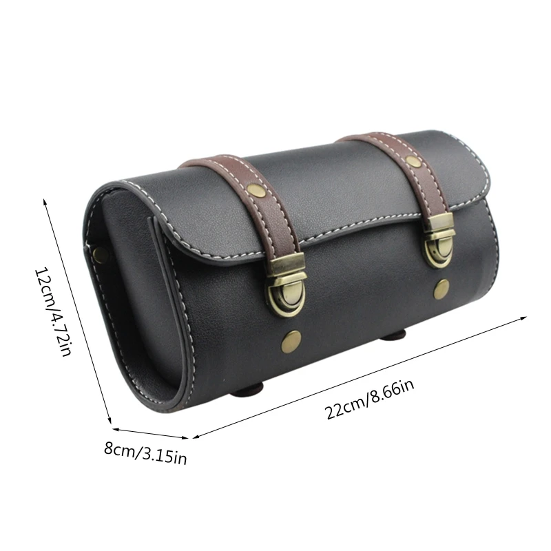 Motorcycle Handlebar Bag Saddlebag, PU Leather Handmade Motorcycle Fork Bag Roll, Durable Storage Tool Pouch with Straps