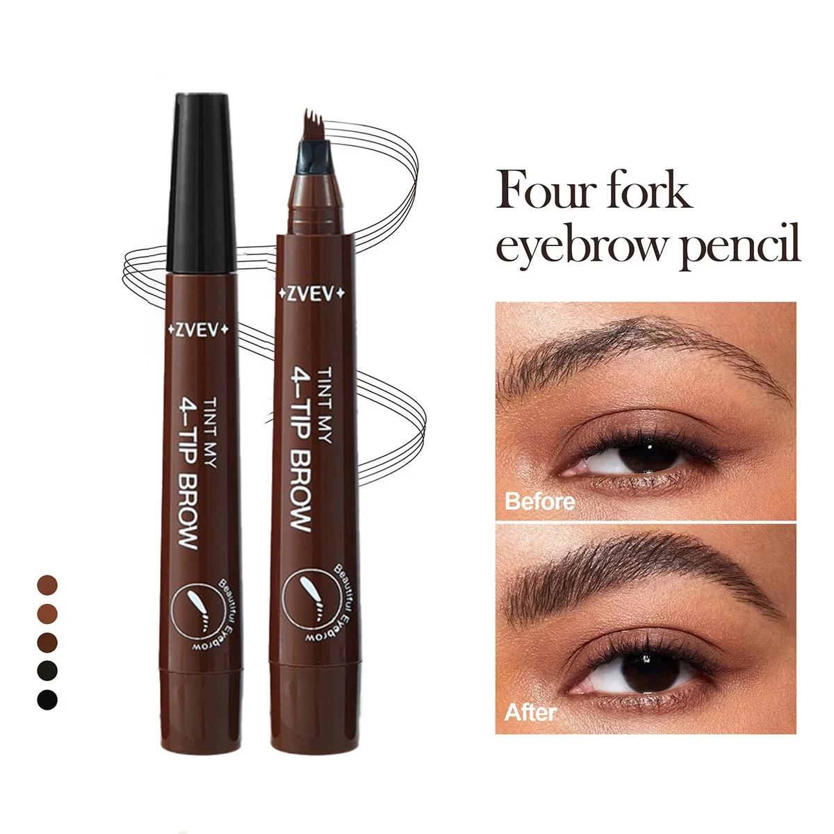 Vierkleurig wenkbrauwpotlood wenkbrauwborstel gespleten vloeistof waterdicht langdurig wenkbrauwversterkerpotlood
