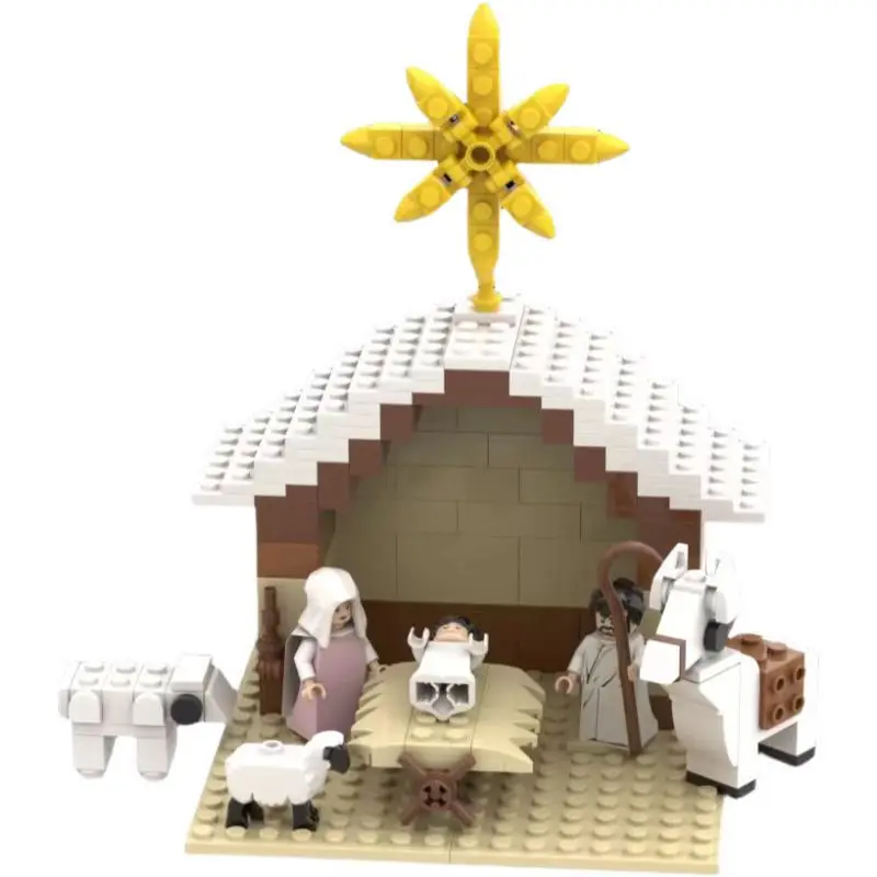 Kerststal MOC Bouwstenen Model Jezus Herder/Schapen Compatibel met LEGO Bricks Speelgoed Kerst Paasgeschenken - afbeelding 1