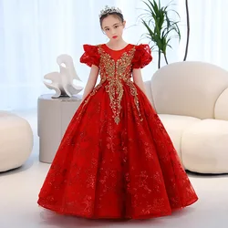 Gorgeous Teenage Girl Wedding Long Dress Sequin beaded Girl Dress red christmas Party Pageant ball gown Girl Dresses vestido