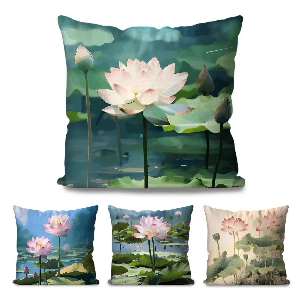 Lotus Pillow Case Cartoon Sofa Decorative Home Double-sided Printing Short Plush Cute Cushion Cover