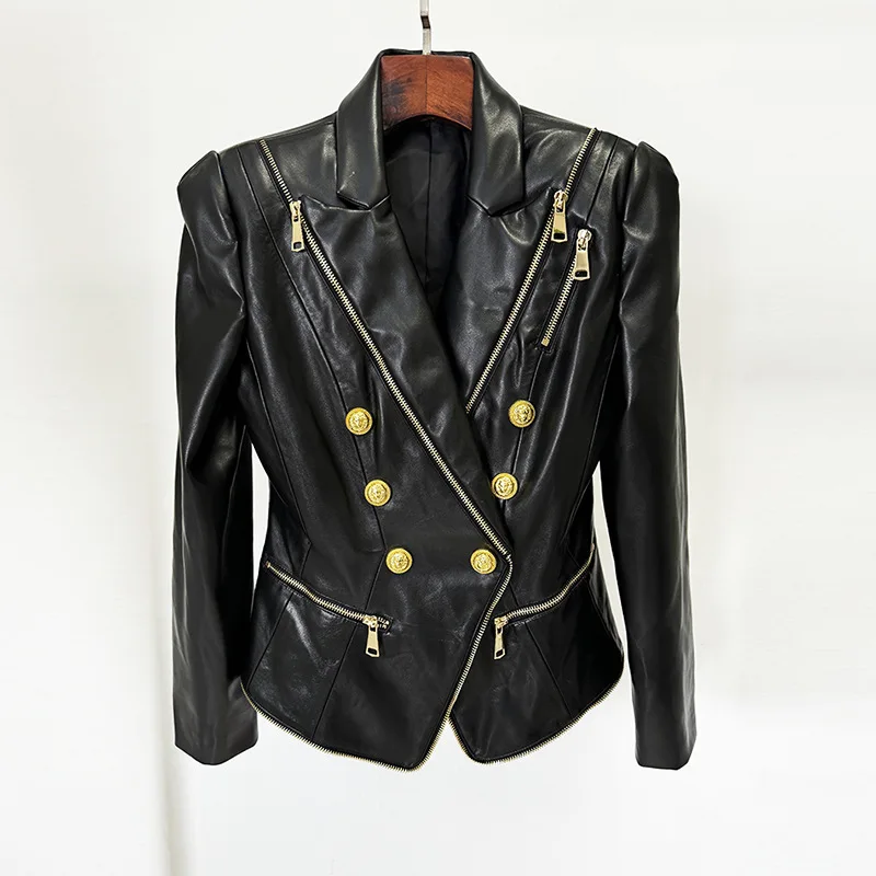 Top Quality Leather Products Women Long Sleeve Hollow Out Celebrity Runway Ladies Leather Jacket