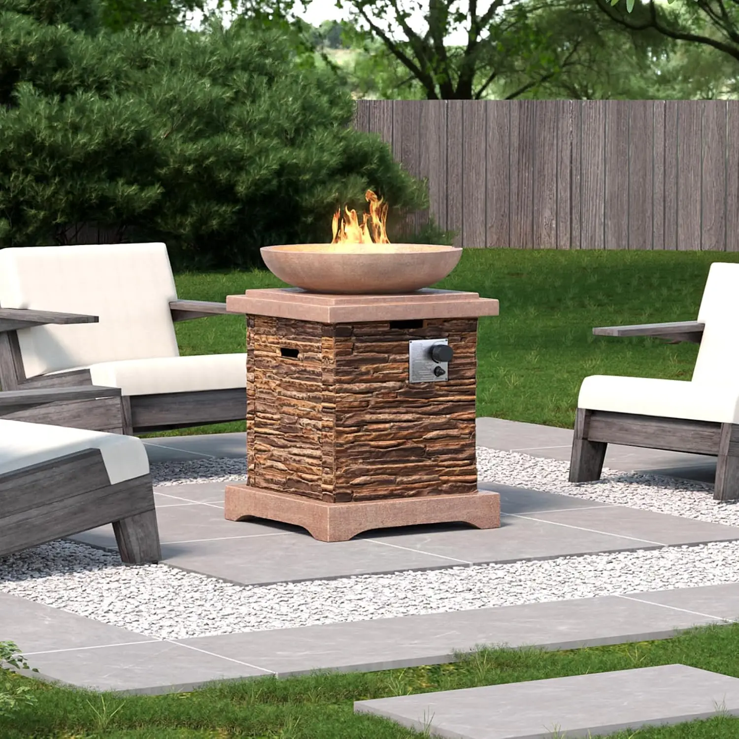 Propane Fire Pits for Outside 40,000 BTU Gas Fire Pit Table 20-inch Patio Square Smokeless Concrete Fire Table Lava, Customized