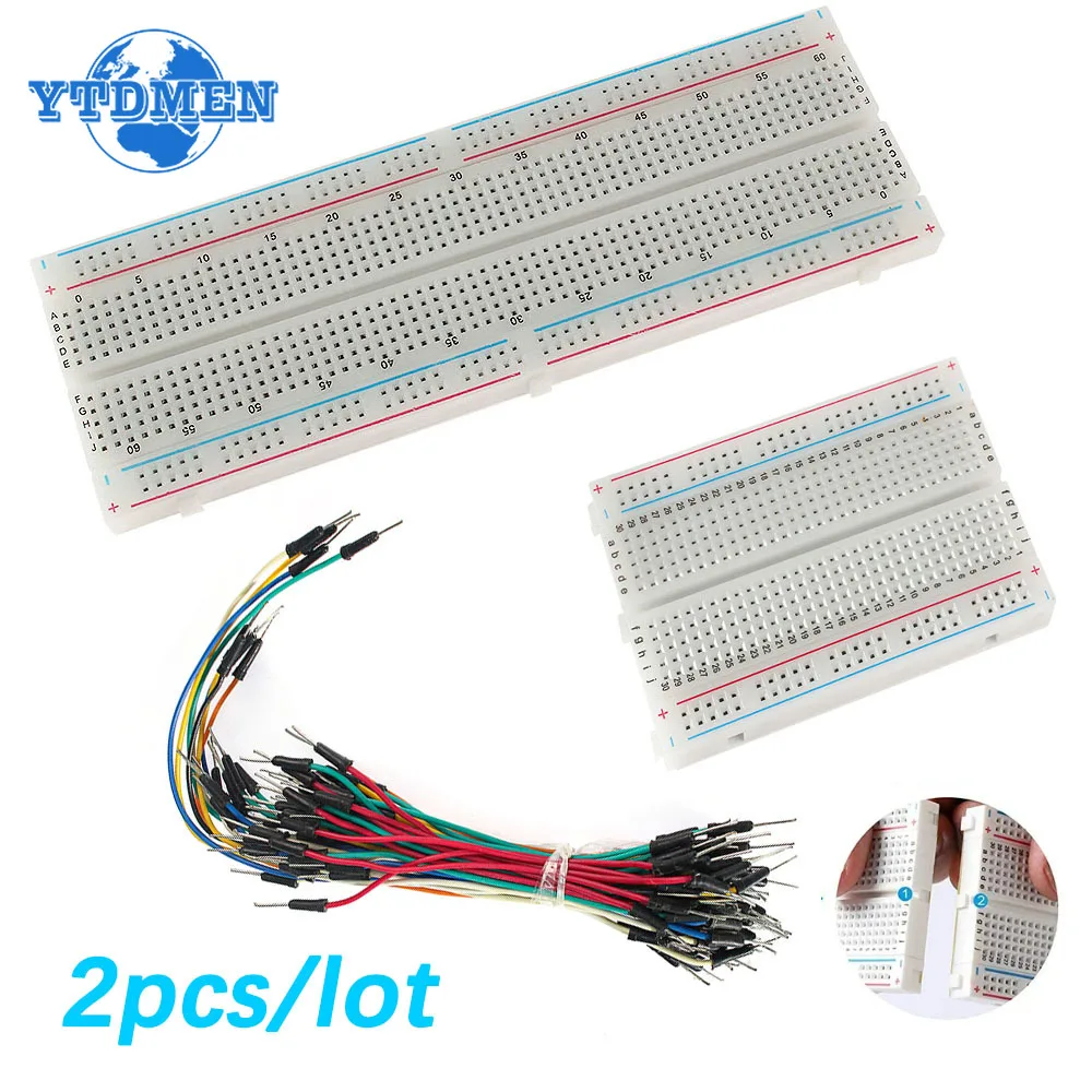 2PCS MB102 Breadboard 400/830 Points Solderless PCB Bread Board MB-102 Jumper Wire Cable Prototype Test Boards DIY for Arduino