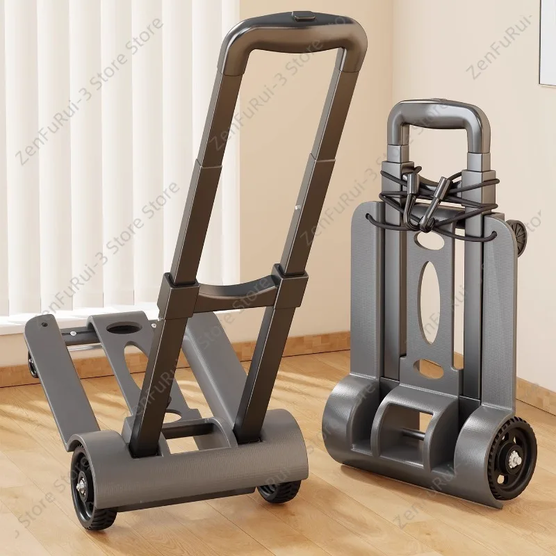 Foldable Portable Hand Truck Heavy‑Duty Pull Trolley Dolly For Household Grocery Express Delivery Cargo Hauling