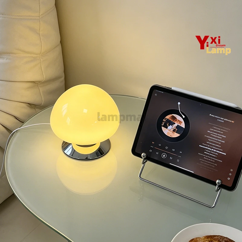 Murano Glass Mushroom Disc Lamp, Mid-Century Modern Dimmable Bedside Lamp, Decor Light for Bedroom, Dorm & Living Room - view 5