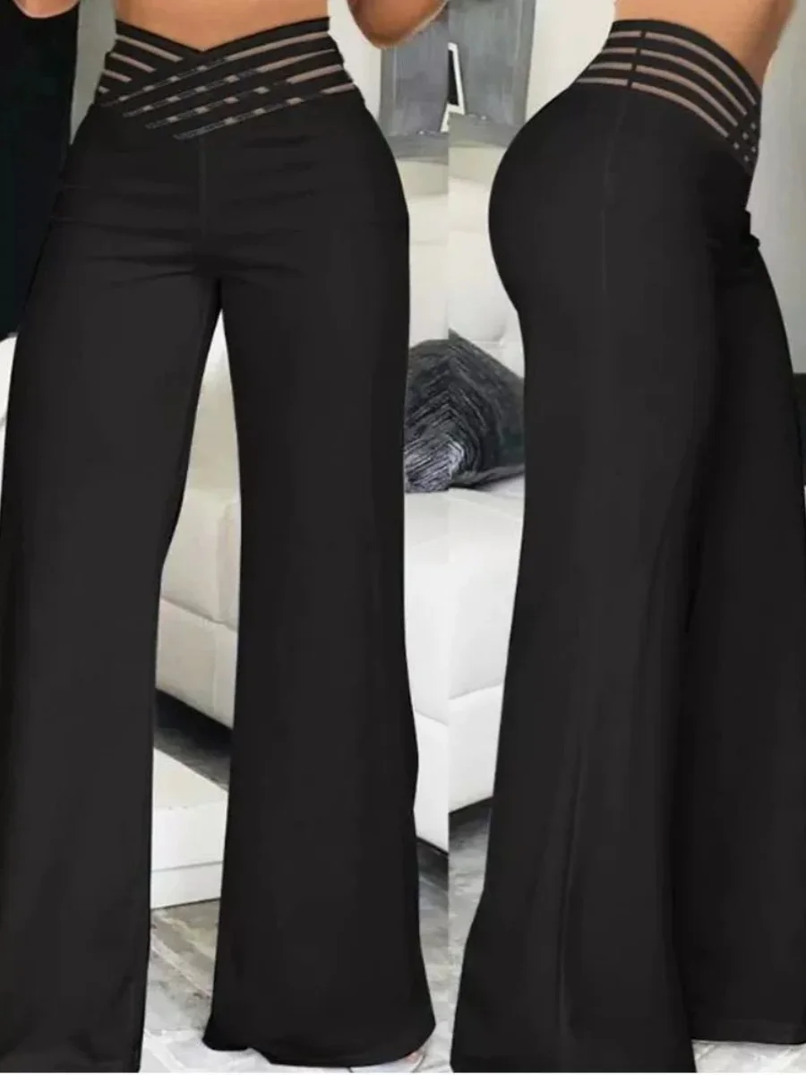 High Waist Hollow Straight Leg Pants Loose Fit Long Trousers Street Sle Casual Wear Summer Collection Faionable Ladies