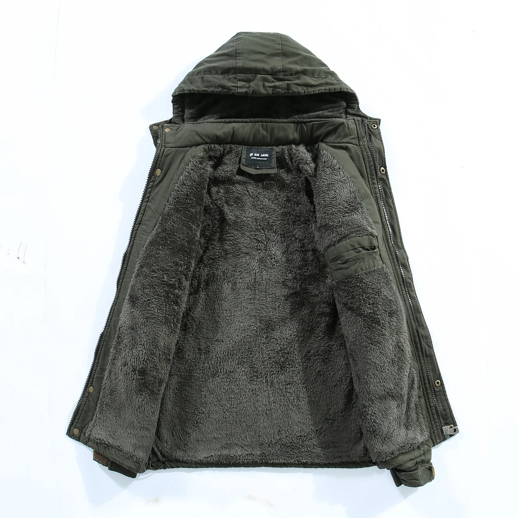 Men's thickened cotton-padded jacket with fleece, men's coat, winter hooded men's cotton-padded jacket, mid-length jacket