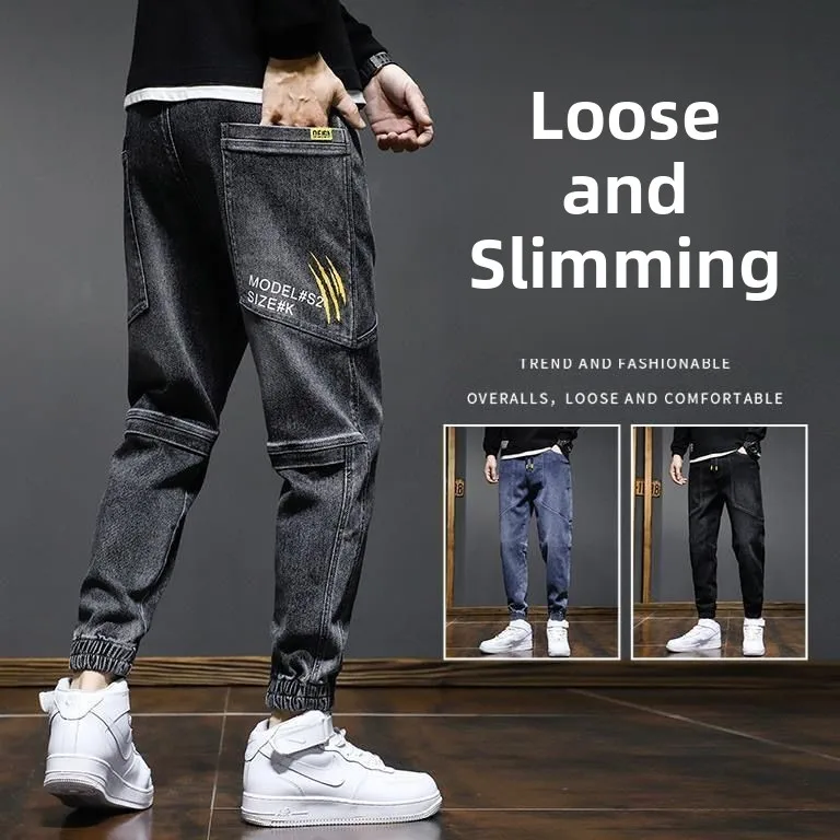 

Модные свободные прямые мужские джинсы, корейские шаровары, весенне-осенние повседневные длинные брюки в стиле Харадзюку, свободный крой