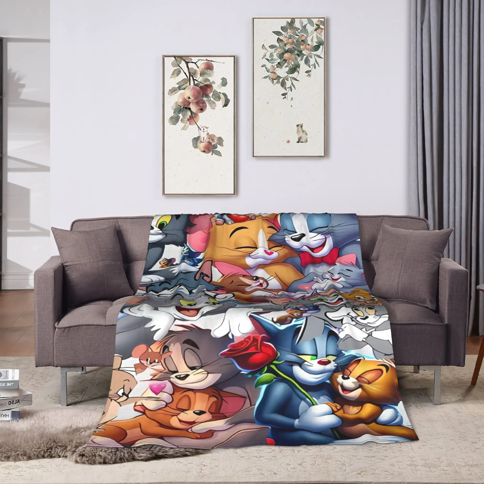 Warm Blanket Students Decorative Tom Jerry Love Collage Anime Throw Blanket  Flannel Bedspread For Home Decor Sofa Bed Cover