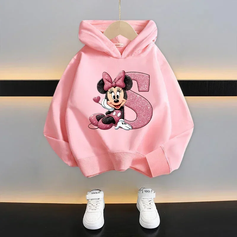 

Diseny Mickey Mouse Children Hoodies Anime Minnie Printed Letter Spring Fall Hooded Sweatshirt Hoodies Sweater Kids Clothes Gift