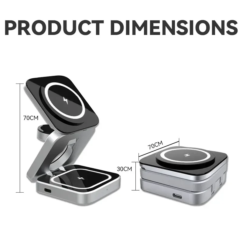 3 in 1 Foldable Fast Wireless Charger Stand For Magsafe iPhone 15 14 13 12 Pro Max Apple Watch 8 7 Airpods Pro Magnetic Station