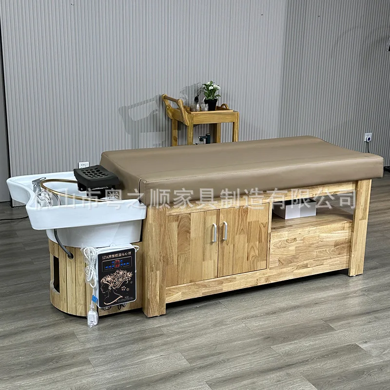 شامبو تدليك من الخشب الصلب، سرير سبا، علاج الشعر، التبخير، تداول المياه، تخزين مدمج، صالون تجميل، صالون الشعر #4