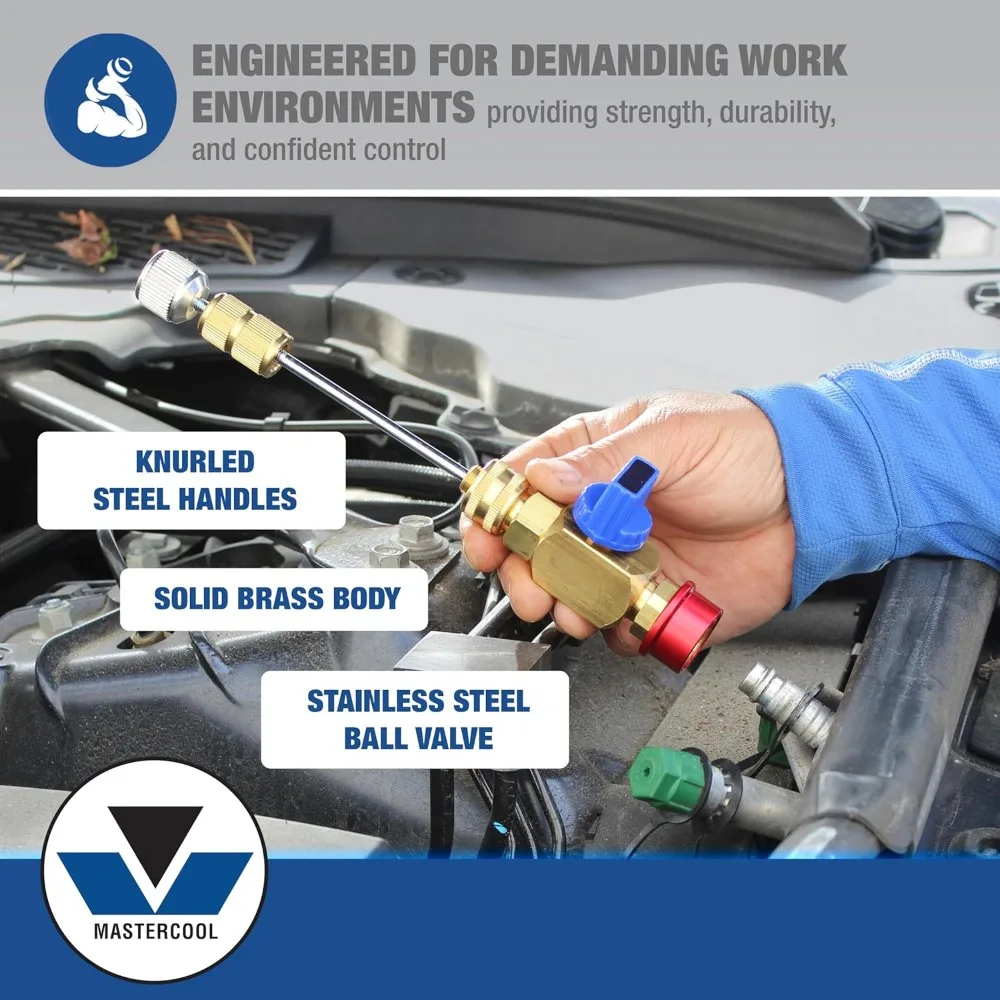 58490 R134a مجموعة أدوات إزالة/مثبت الصمام الأساسية تعمل تحت أغطية الضغط القياسية، JRA، Eaton Cores تتضمن مهاوي ومحولات