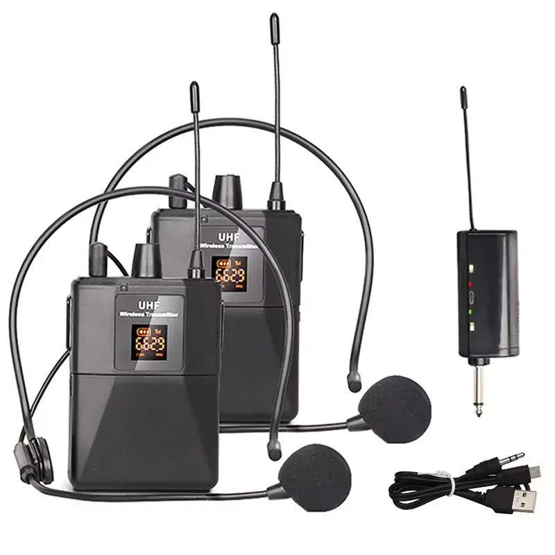 Wireless Microphone Headset Mic with Transmitter and Receiver LED Display Bodypack Transmitter for Live Performance Teaching
