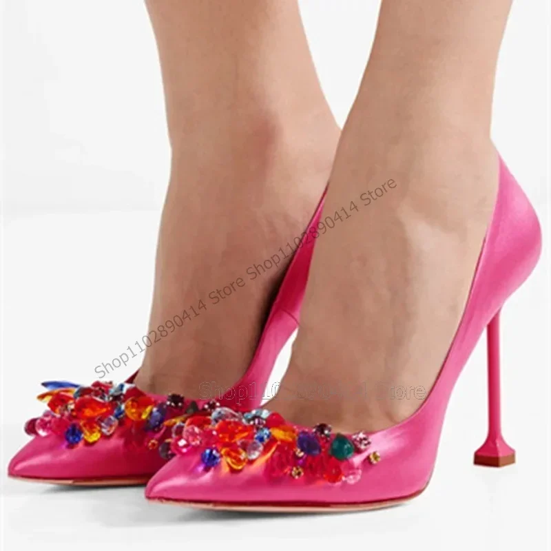 

Colorful Crystal Decor Rose Red Pointed Toe Pumps Slip On Women Shoes Thin High Heels Fashion Banquet 2023 Zapatos Para Mujere