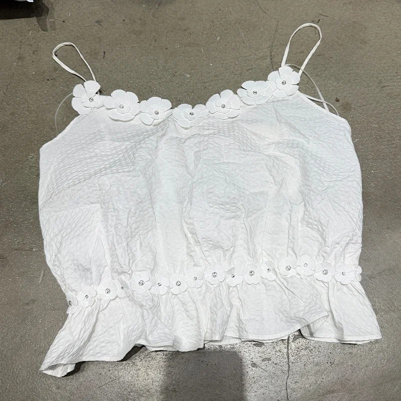 

Белый облегающий укороченный жилет с 3D цветочным декором, летний, модный, 2026, женская майка в стиле Dongda Gate, повседневная одежда