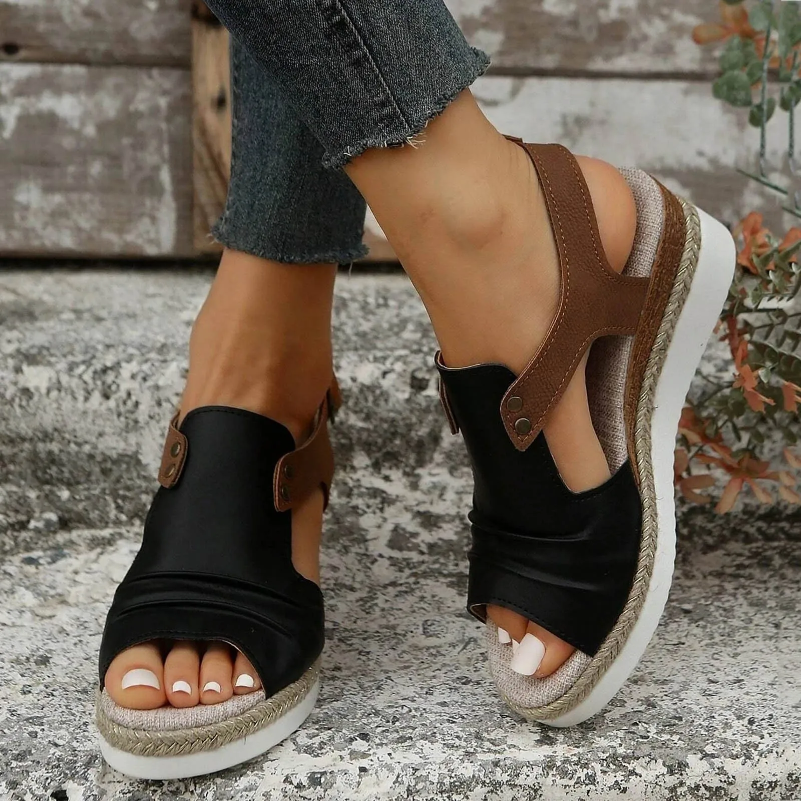 shoes woman 2024 trend Women Open Toe Slingback Sandals Vacation Bohemian Shoes Wedge Sandals elegant sandals woman