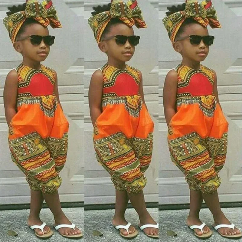 A Summer African Dresses Kids Fashion Print Romper Baby Girls Dashiki Bazin Bohemian Jumpsuit Children Riche Ankara Africa Cloth