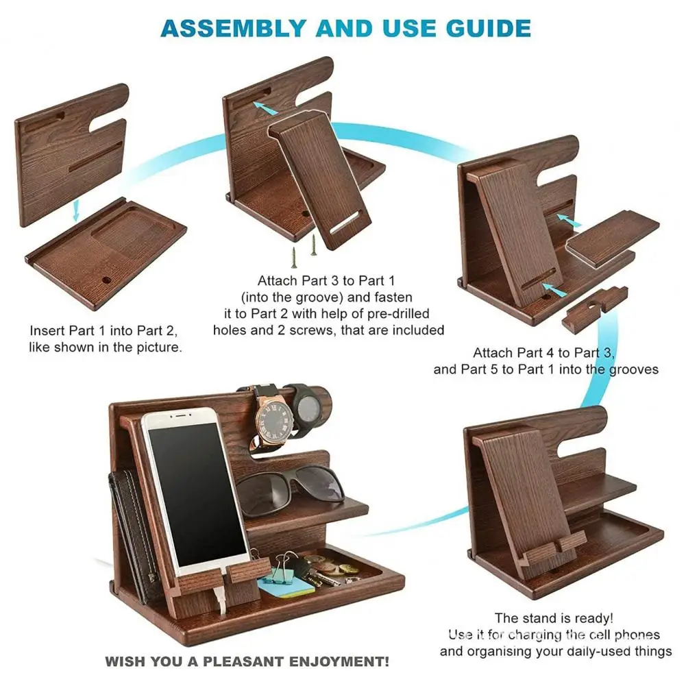 Phone Charging Stand Wooden Desk Organizer Rack Stable Groove Design Mobile Phone Holder