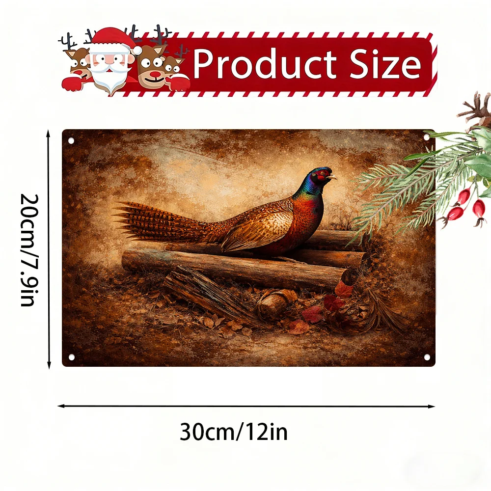 2D Flat, 1pc Pheasant Tinplate Painting Wall Art for Living Room Bedroom Hallway Kitchen Decoration Gift for Him or Her Holiday