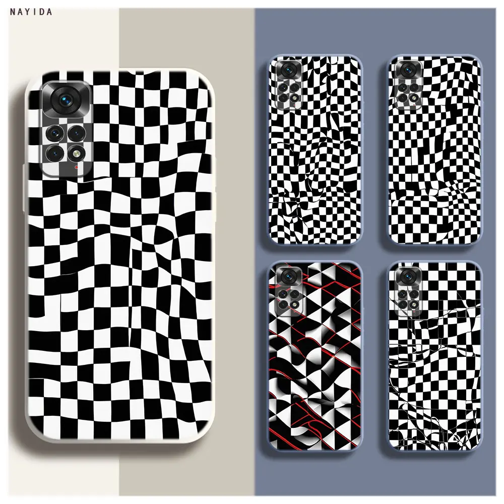 Soft Silicone Phone Case For Xiaomi Redmi Note 12 11 12S Pro Plus 12c 11a 4G 5G Original Cover Checkerboard pattern