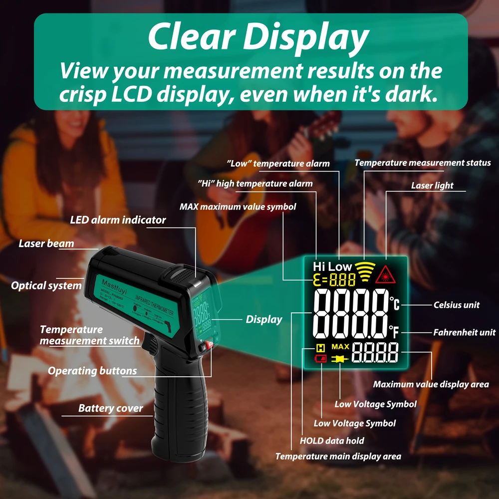 MASTFUYI 13 Laser Point Infrared Thermometer, Non-contact -50~580°C Digital Laser Temperature Meter Gun, Temperature Sensor