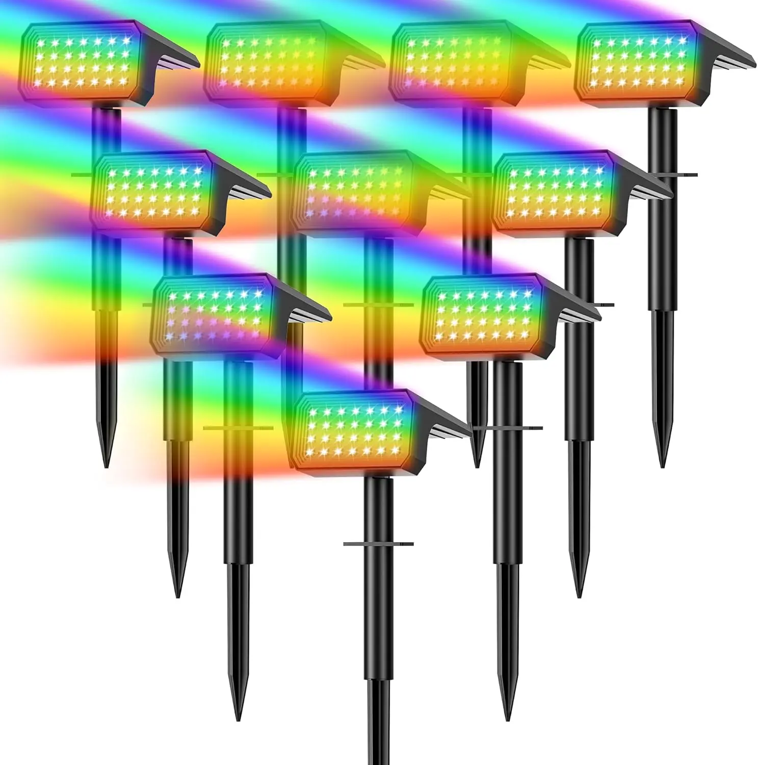 

10-Pack Solar Spot Lights Outdoor, 28 LED Color Changing with 7 Modes, Auto On/Off IP67 Waterproof for Garden Walkway