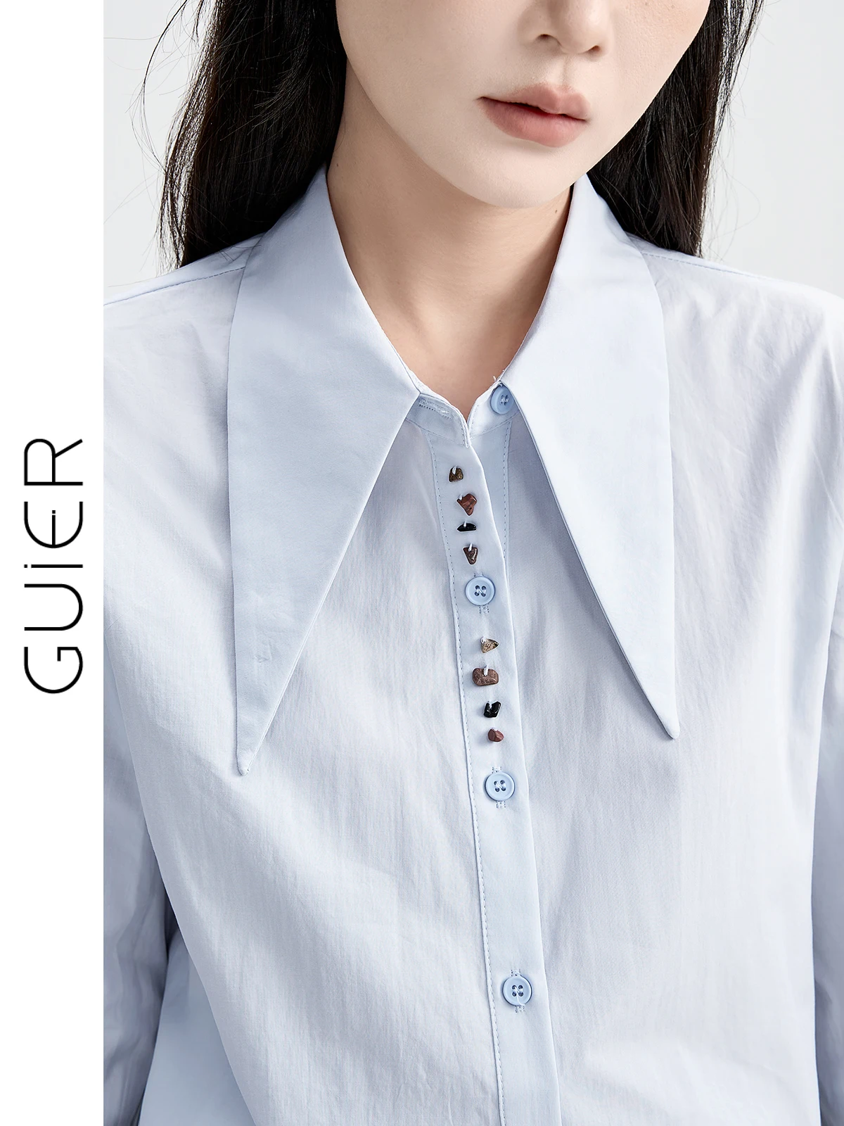 

Свободная женская рубашка с длинным рукавом и воротником, синяя, повседневная, на пуговицах, осенняя новинка, удобная посадка, женская рубашка