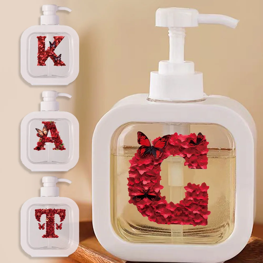 

Portable Press Type Lotion Bottle Detachable Soap Dispenser Refillable Lotion Bottle For Travel Bathroom Red Rose Letter Pattern