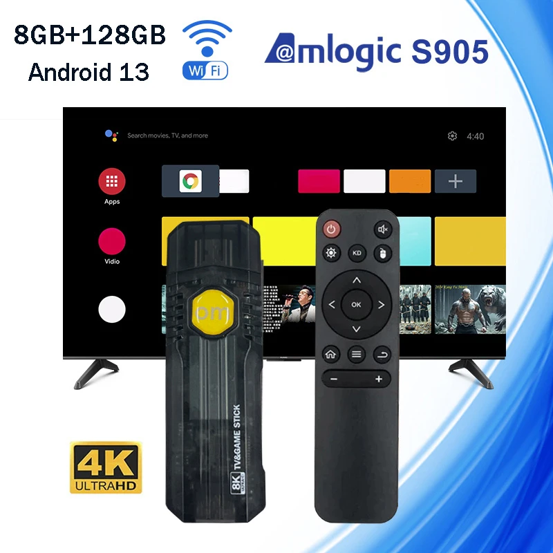 

OM TV Stick Android 13.0 HD 4K 1080P H.265 60fps Amlogic S905L четырехъядерный WiFi 4G 8 ГБ ОЗУ 128 ГБ ПЗУ Смарт-медиаплеер IPTV