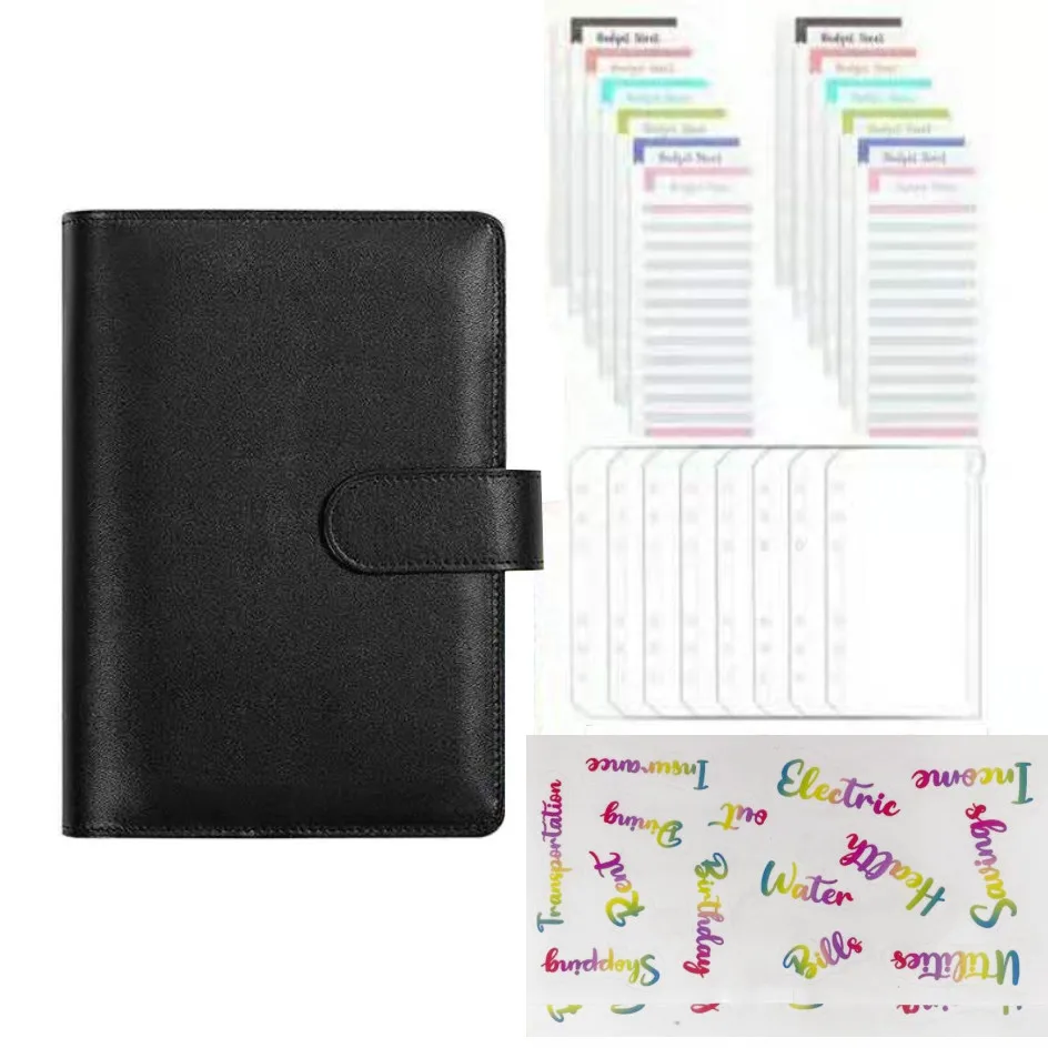 2025 A5 A6 Budget Binder Planner With 12 Pieces Cash Envelopes, Colorful PU Leather Notebook Binder With 6 PCS A6 Binder Pockets