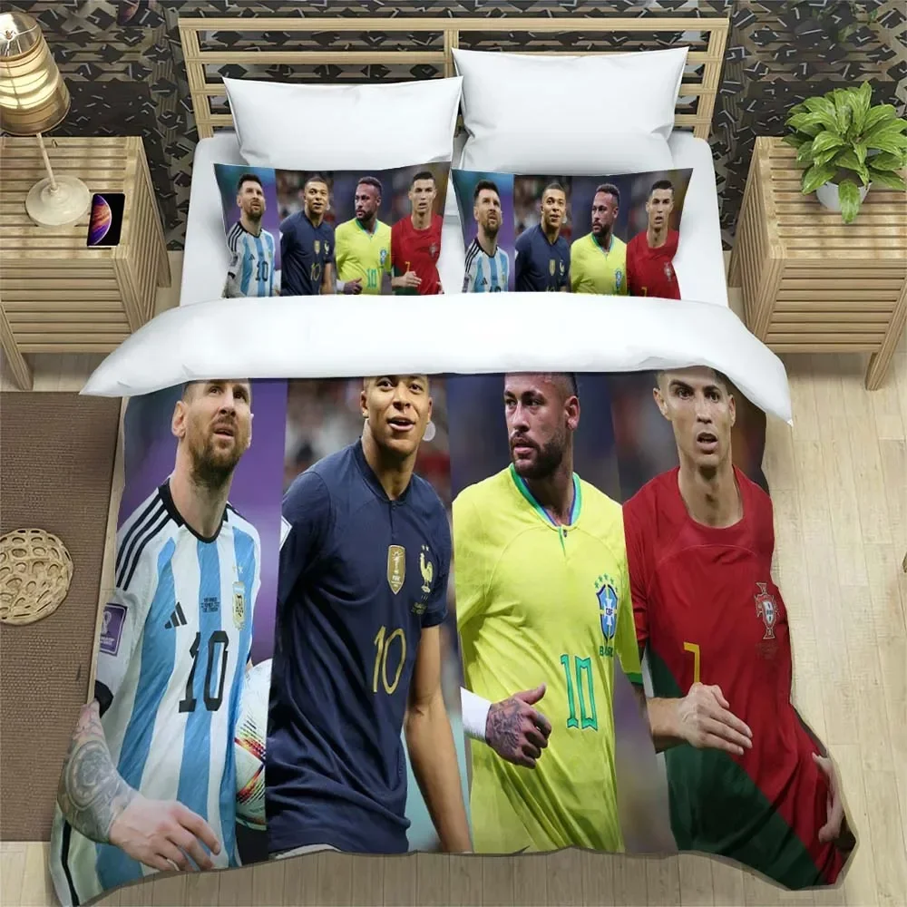 Ronaldo, Messi, Mbappe, Neymar Pattern Bedding Sets Quilt Cover With Pillowcase Twin Full Queen King Bedclothes For Boys Girls