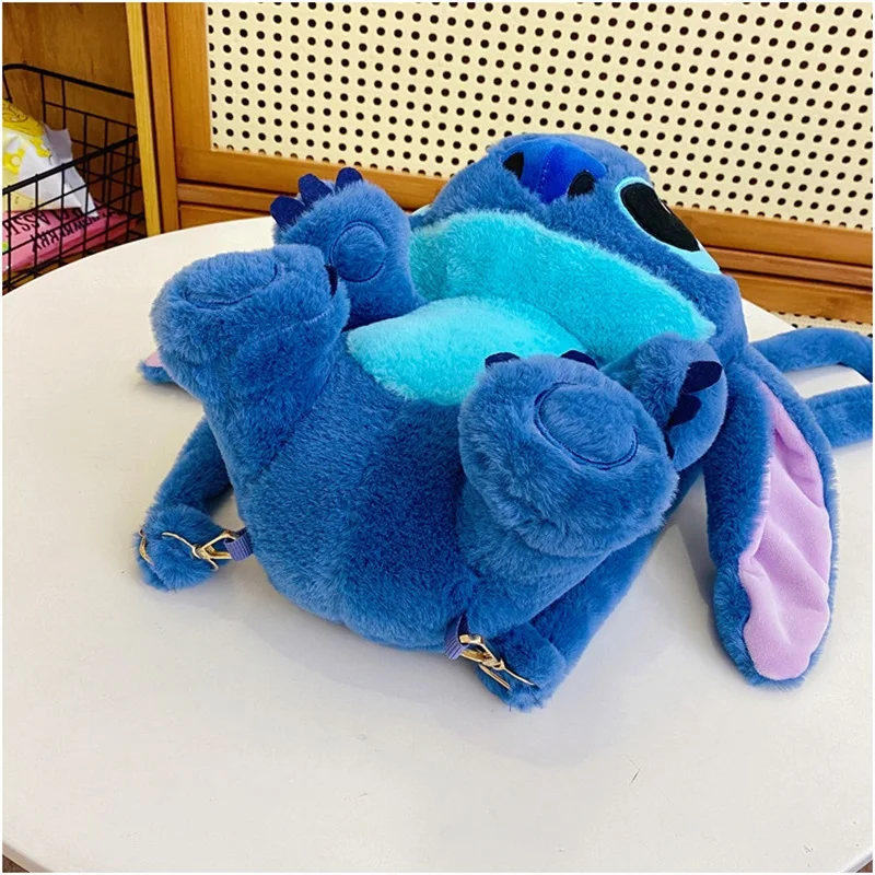 Disney Kawaii Stitch Mochila, Bolsa Estudantil de Grande Capacidade, Pelúcia Azul, Desenhos Animados Engraçados, Jardim de Infância