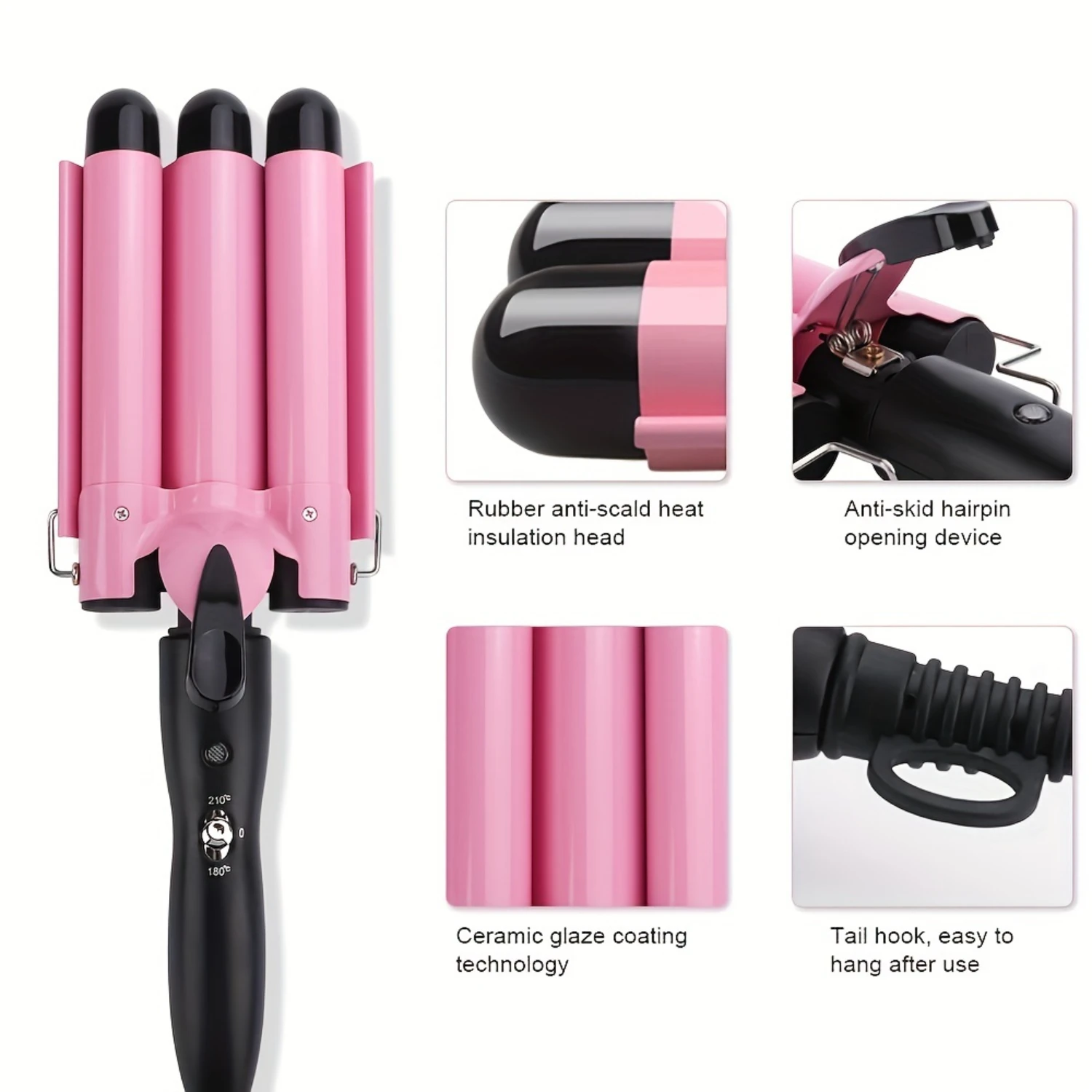 

Ceramic Tourmaline Triple Barrel Curling Iron Wand - 1 Inch, Dual Voltage, Adjustable Temperature