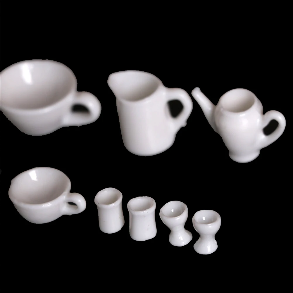 10pcs Dollhouse Miniature Dining Ware Tea Set Dish Cup Plate