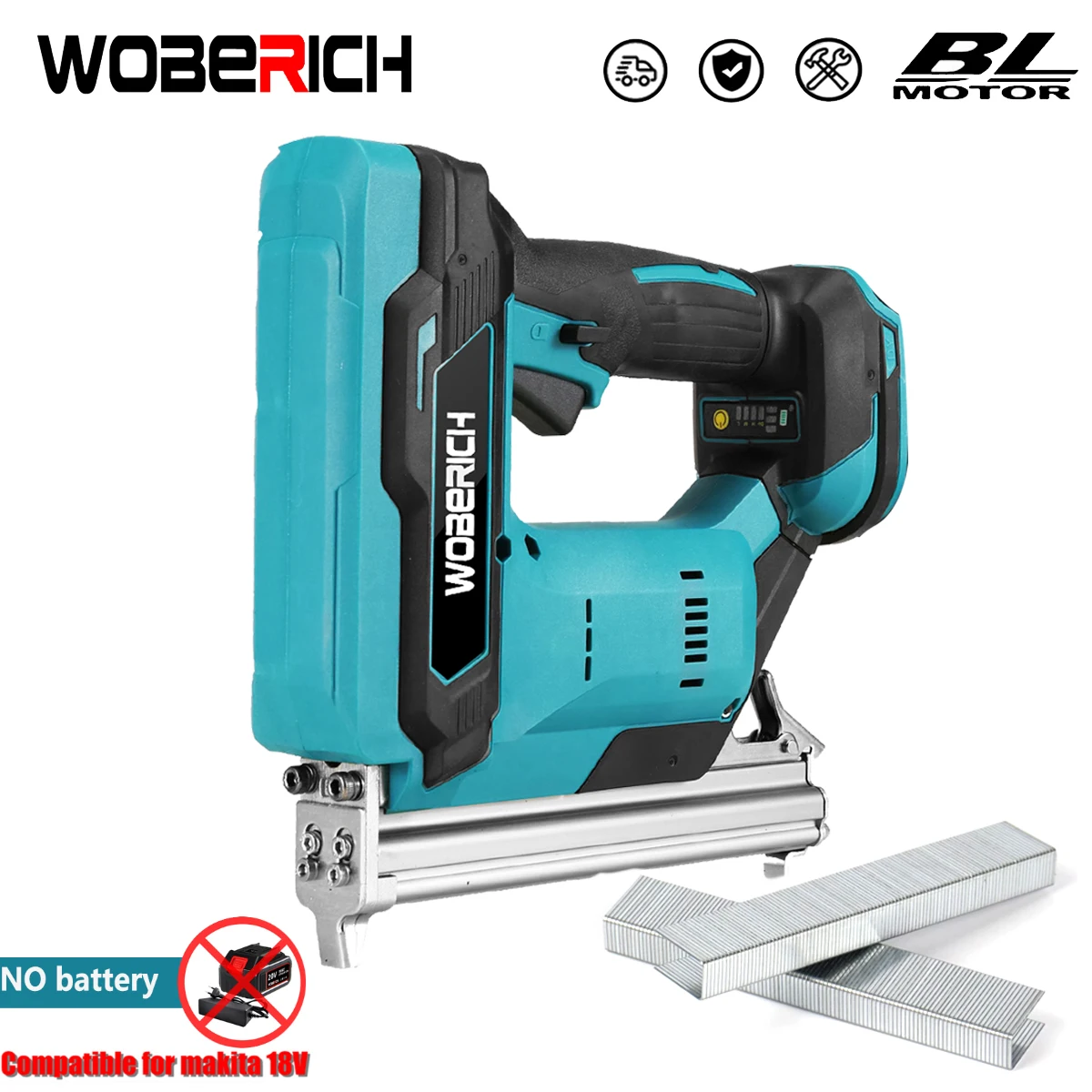 

1022J Cordless Electric Concrete Nail Gun Stapler Nailer Woodworking Brushless Motor + 2 set Nails For Makita/WOBERICH Battery