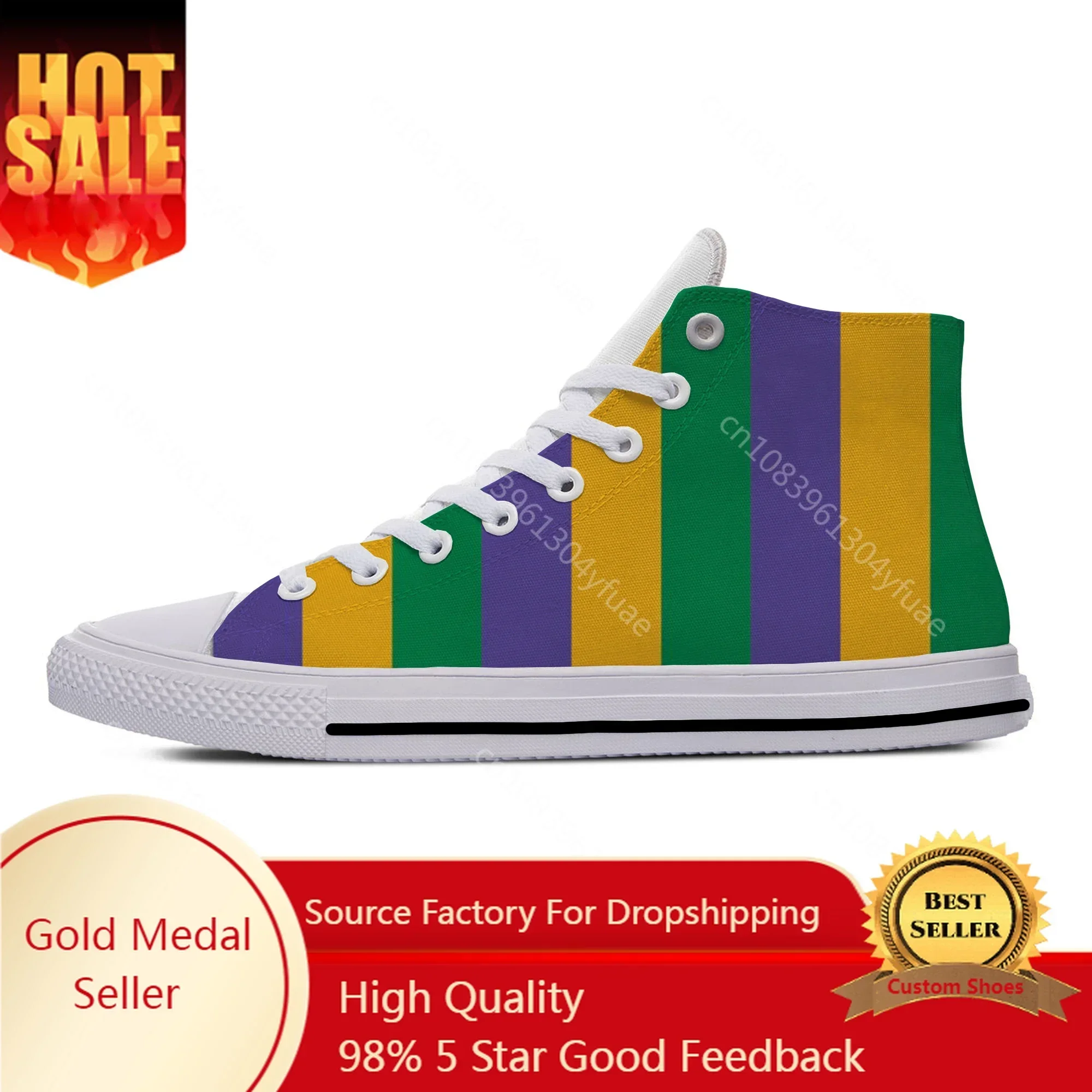 

Hot Summer Mardi Gras Stripe Pattern Cool Fashion Casual Shoes High Top Lightweight Breathable Men Women Sneakers Board Shoes