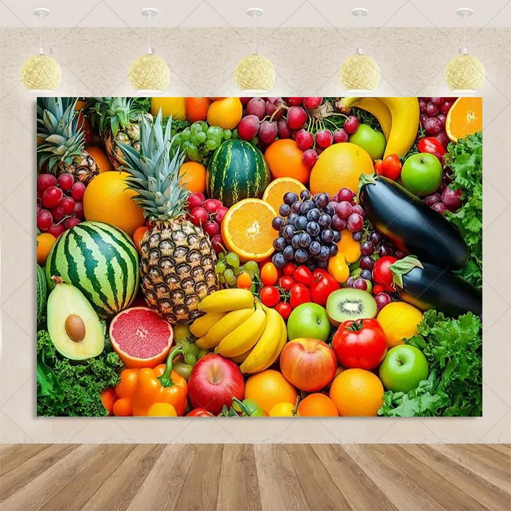 الفاكهة والخضروات موضوع ديكور الحفلات خلفية راية ملونة الغذاء التصوير خلفية استحمام الطفل لوازم استوديو الصور #2