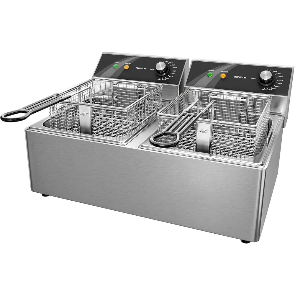 

Commercial Deep Fryer Stainless Steel Dual Tank with 2 Baskets Capacity 10L X 2 Electric Countertop Fryer for Restaurant