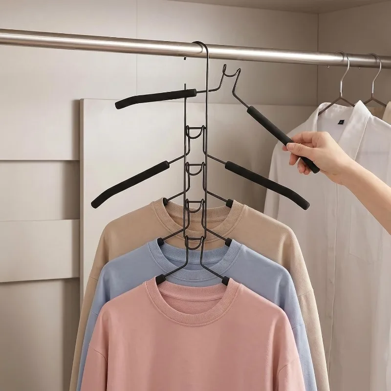 5PC Clothes Hanger Organizer Space-Saving Multi-Tier Hanging Closet Hanger with Hooks Hanging Storage for Shirts Dresses Jackets