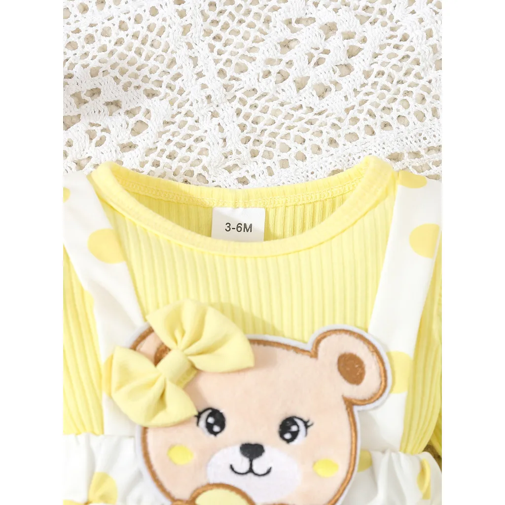 0-18 Months Newborn Baby Girl Cute Teddy Bear Long Sleeved Bodysuit Dress for Infant Girl Fashion Costumes Autumn One Piece