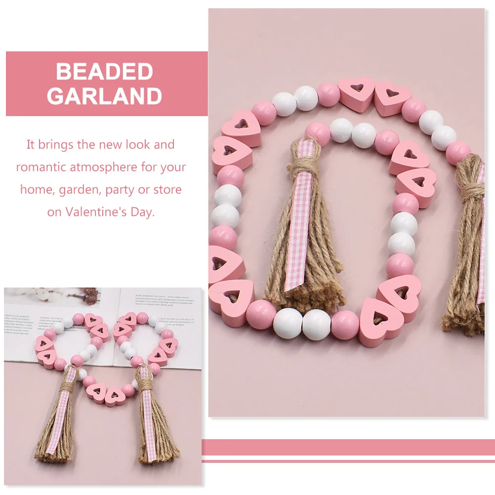 

Valentine Wooden Beads Garland Tassel String Decor Home Office Living Room Festive Atmosphere Tiered Tray Hanging Door Stair