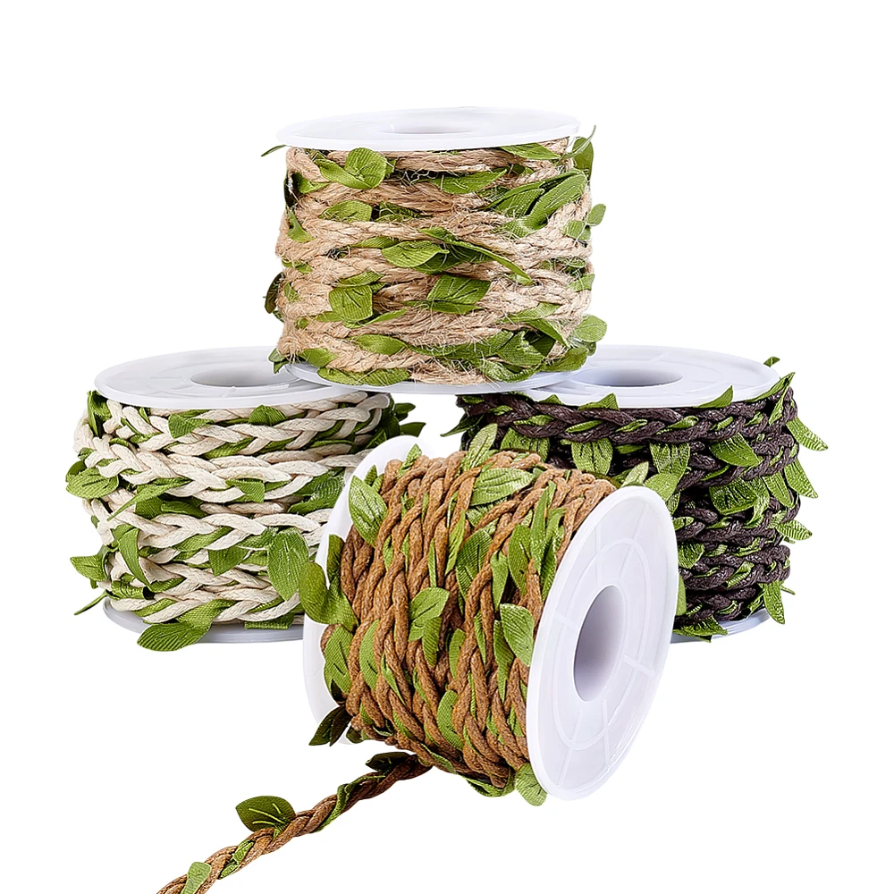 20 Yards Rope 4 Colors Jute Twine Burlap Leaves Ribbon Burlap Ribbon Artificial Rattan Rope Green Leaves Cotton Knitted Cord