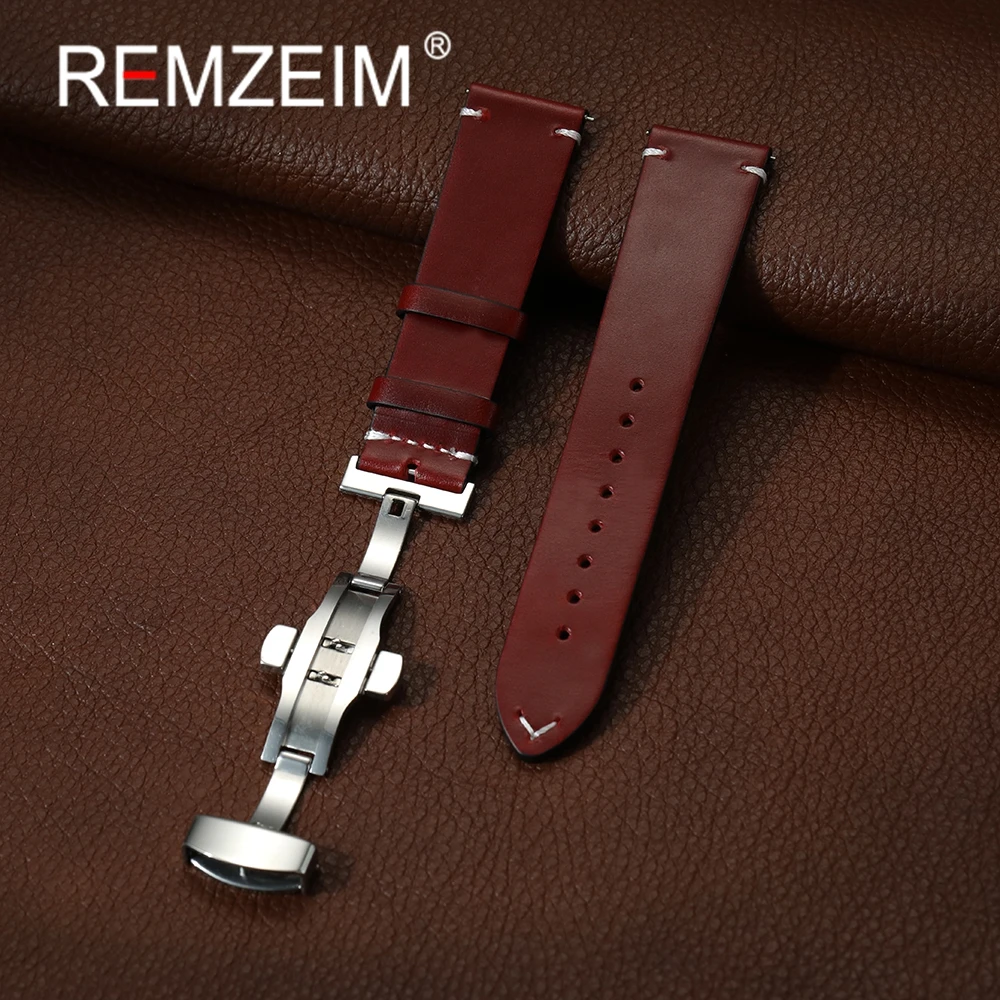 Premium-Uhrenarmband aus Rindsleder mit Schmetterlingsschnalle, Ölwachs-Lederarmband, 18 mm, 20 mm, 22 mm, Armbanduhrenarmband ﻿