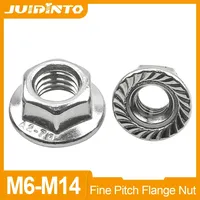 JUIDINTO 2-20pcs Fine Pitch Hex Hexagonal Flange Nuts M6 M8 M10 M12 M14 Stainless Steel Metric Serrated Flange Hex Lock Nuts