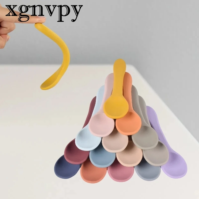 xgnvpy Baby Spoons Soft Silicone BPA Free Food Grade Safety Solid Color Utensils Feeding Tool for Kids Boys Girls Learning Cute