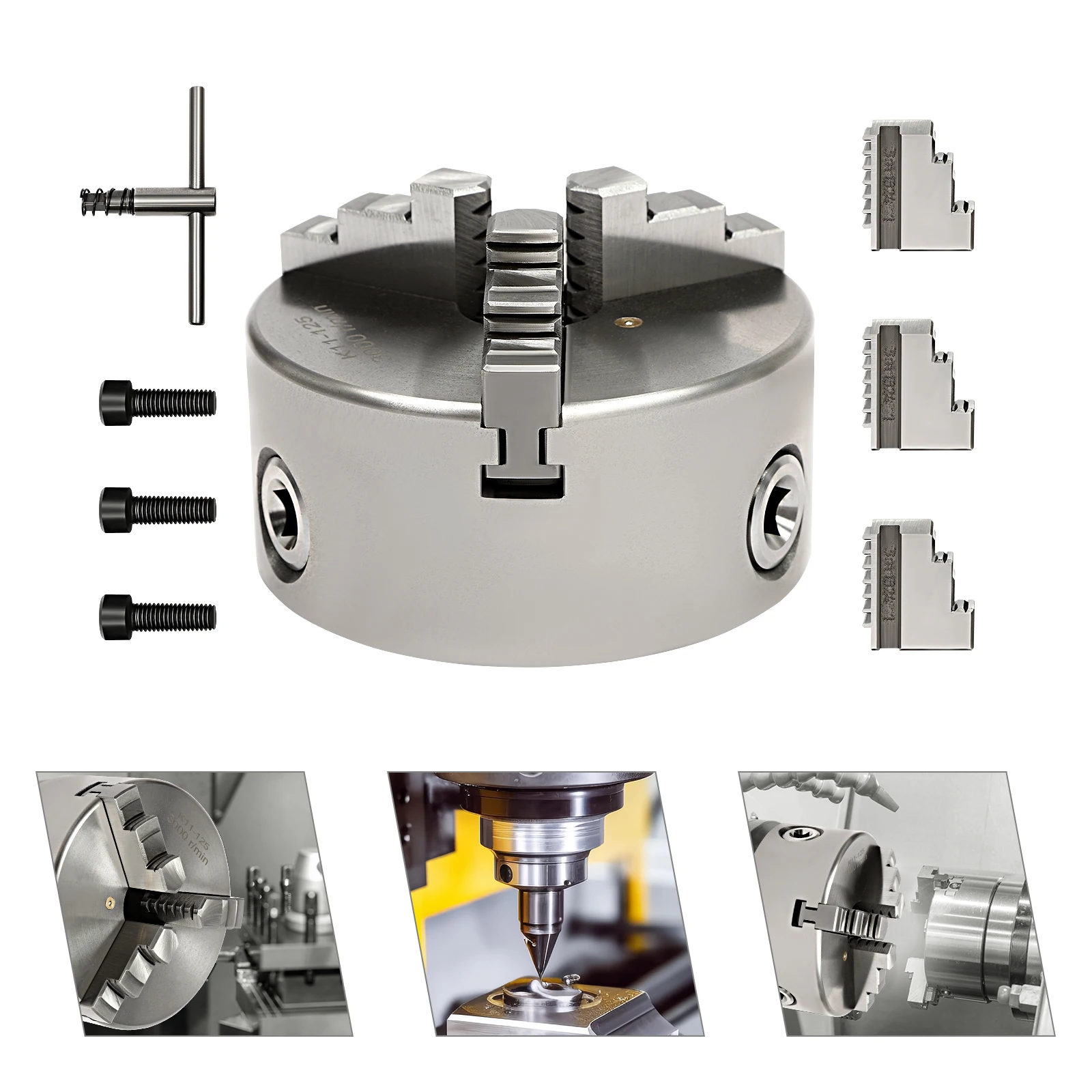 Selbstzentrierendes Drehmaschinenfutter-Set 3-Kiefer Selbstzentrierendes Drehmaschinenfutter 3000 U/min Selbstzentrierendes Futter für allgemeine/CNC-Werkzeugmaschinen – Detail 1