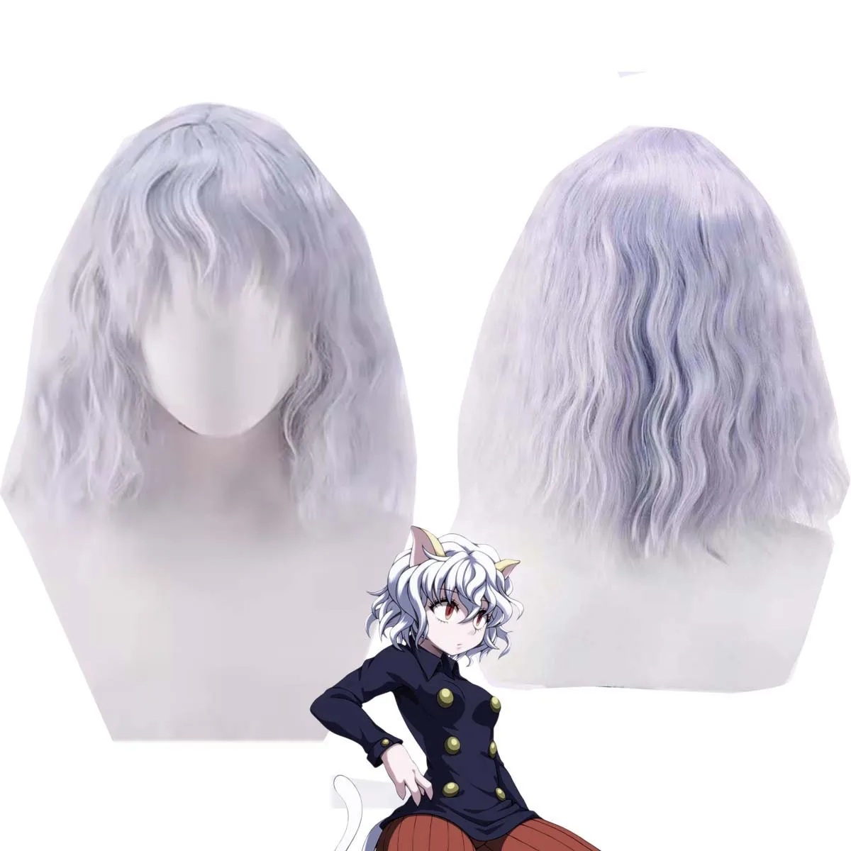 Women Anime Nephelpito Perruque Short Curly Heat Resistant Synthetic Hair Wig