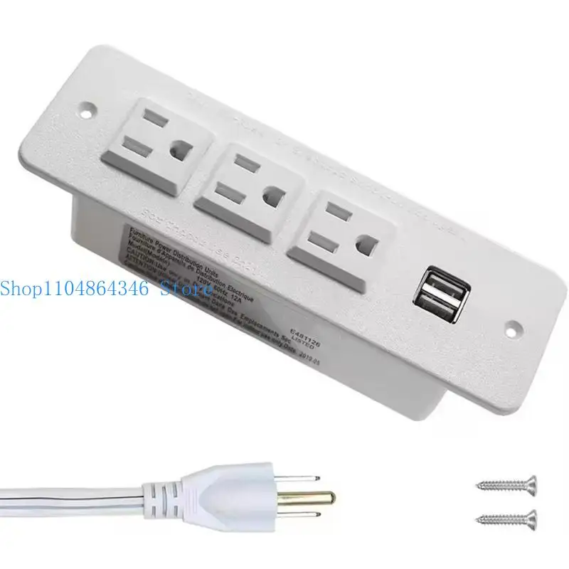 652F Office Desk Power Outlet 3 AC125V Socket 2 USB Port UL Listed Embedded Design With Retardant ABS Housing For Safety